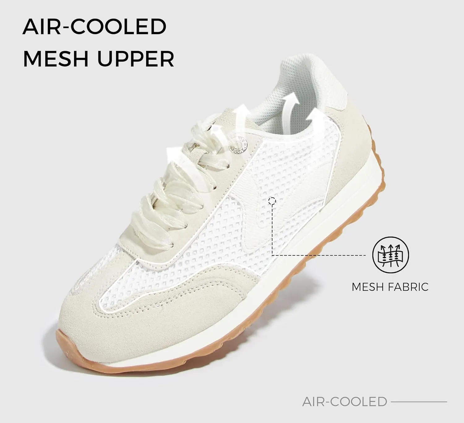 LUCKY STEP Women's Fashion Casual Running Trainer Ballet Gum Rubber Sole Organza Lace Up Walking Shoes Platform Retro Sneakers