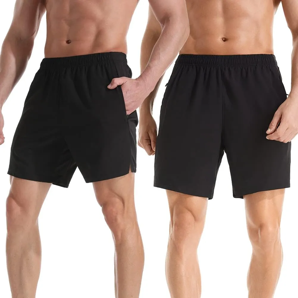 Men's 7" Athletic Running Shorts Lightweight Quick Dry Gym Workout Shorts with Zipper Pockets