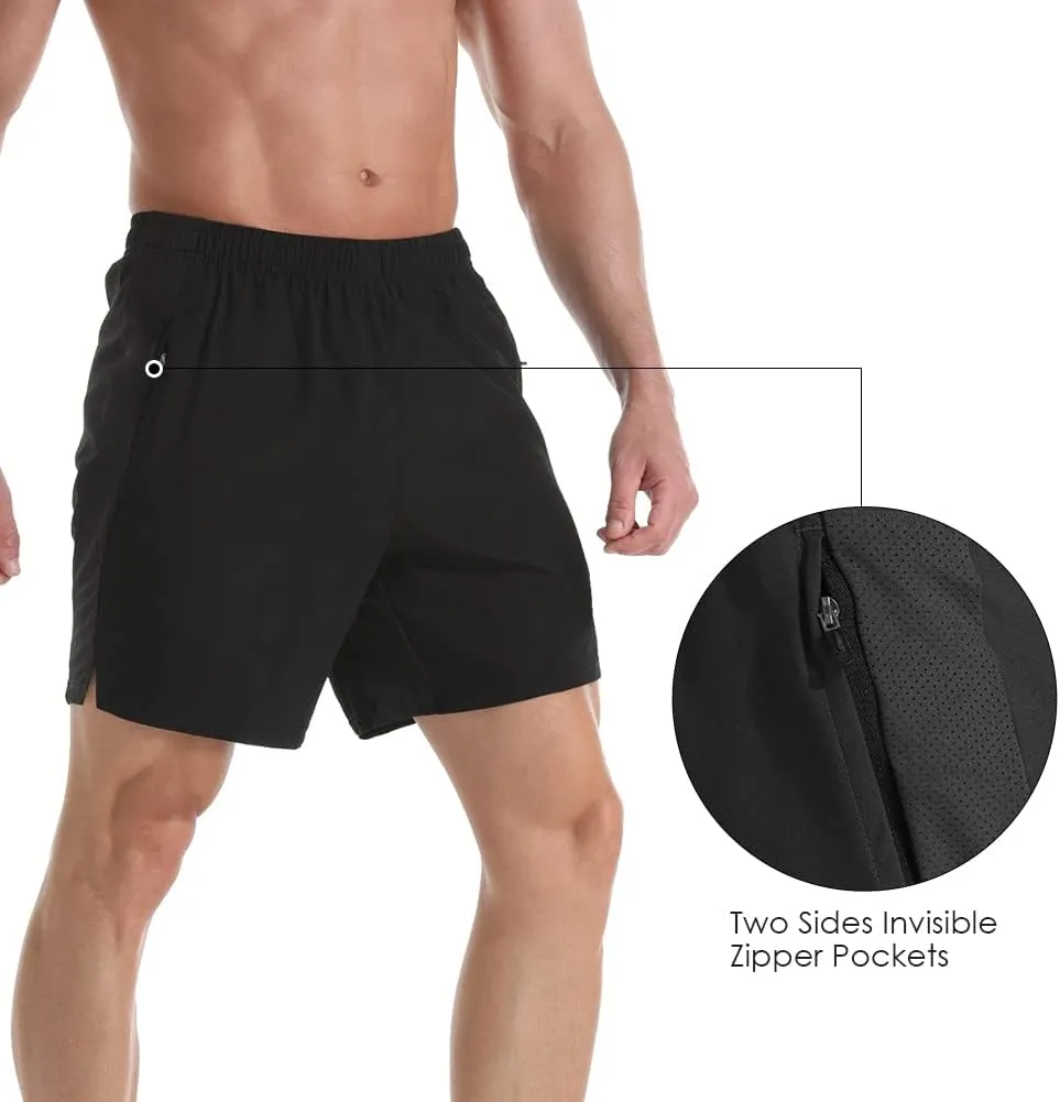 Men's 7" Athletic Running Shorts Lightweight Quick Dry Gym Workout Shorts with Zipper Pockets