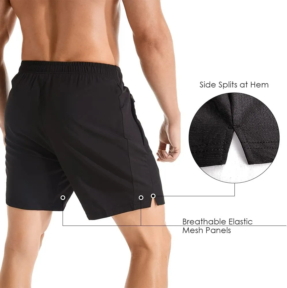 Men's 7" Athletic Running Shorts Lightweight Quick Dry Gym Workout Shorts with Zipper Pockets
