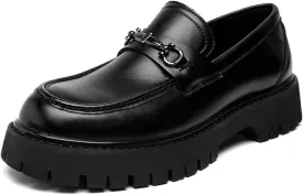 Mens Patent Leather Slip-On Platform Dress Horsebit Loafer Low Heels Round Toe Non-Slip Penny Shoes for Formal Business Wedding